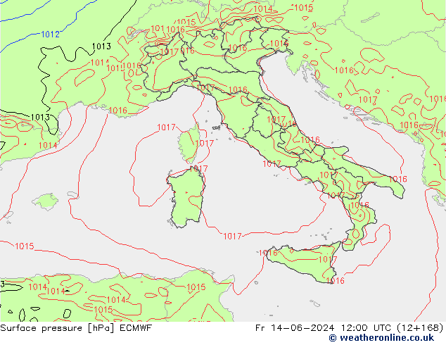 pressão do solo ECMWF Sex 14.06.2024 12 UTC