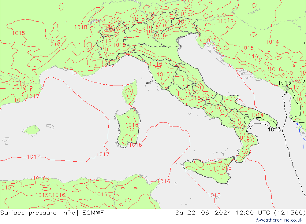 Bodendruck ECMWF Sa 22.06.2024 12 UTC