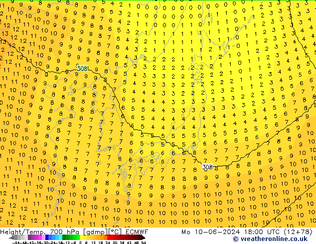 Hoogte/Temp. 700 hPa ECMWF ma 10.06.2024 18 UTC