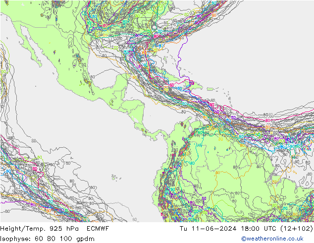 Height/Temp. 925 hPa ECMWF Di 11.06.2024 18 UTC