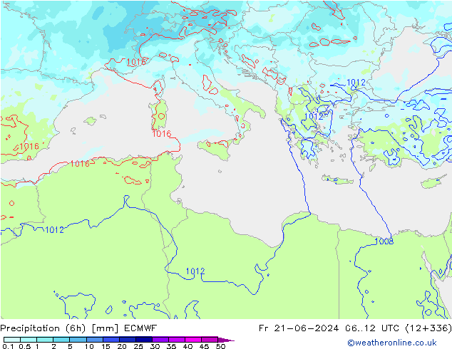 Precipitation (6h) ECMWF Fr 21.06.2024 12 UTC