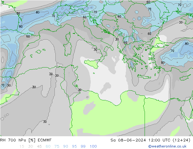 RH 700 hPa ECMWF Sa 08.06.2024 12 UTC