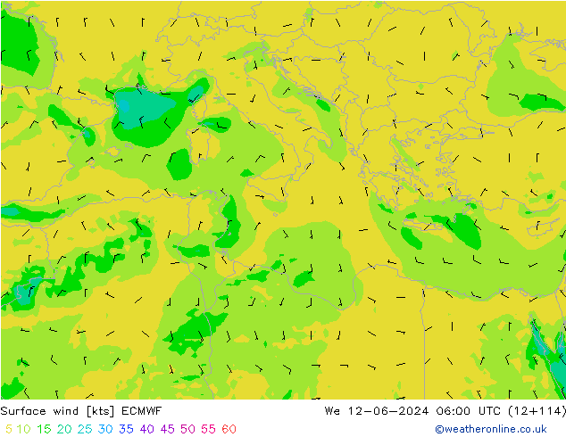 Viento 10 m ECMWF mié 12.06.2024 06 UTC