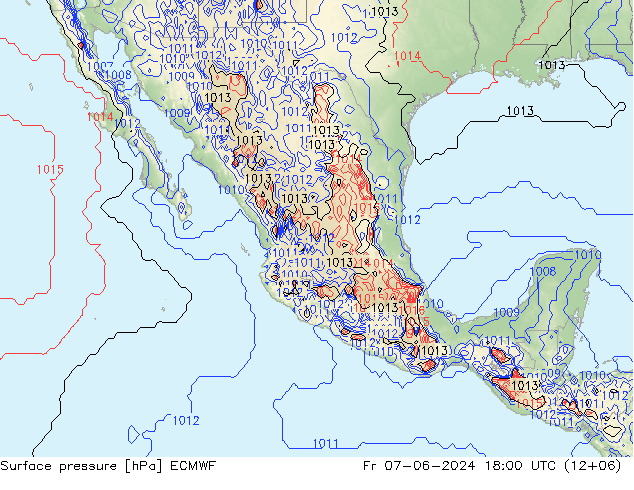 Presión superficial ECMWF vie 07.06.2024 18 UTC