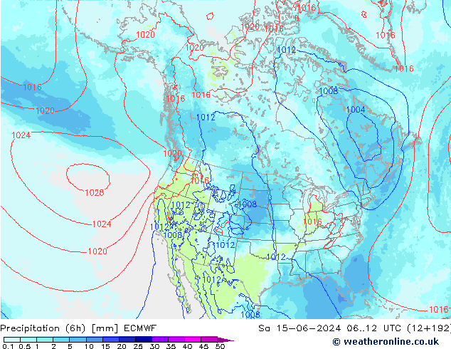 Precipitación (6h) ECMWF sáb 15.06.2024 12 UTC