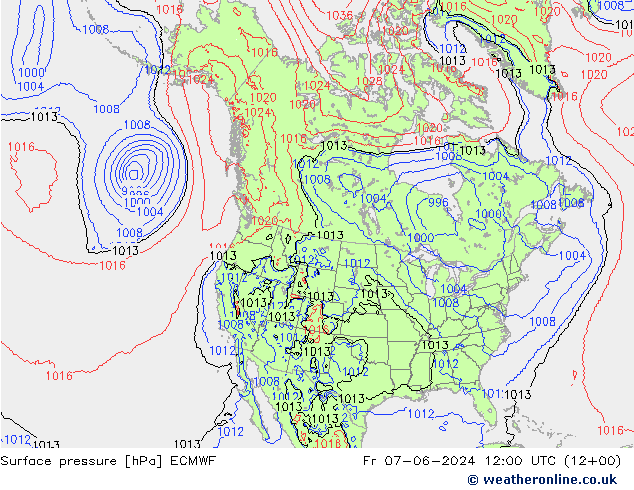 Bodendruck ECMWF Fr 07.06.2024 12 UTC