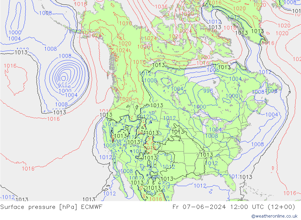 Bodendruck ECMWF Fr 07.06.2024 12 UTC