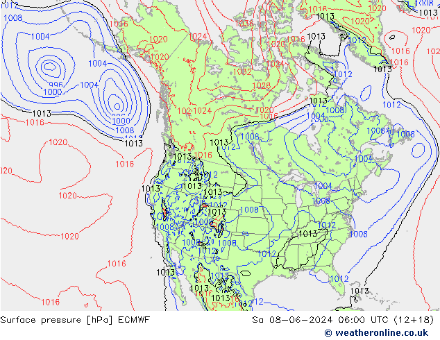 Presión superficial ECMWF sáb 08.06.2024 06 UTC