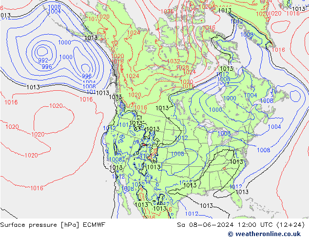 Bodendruck ECMWF Sa 08.06.2024 12 UTC