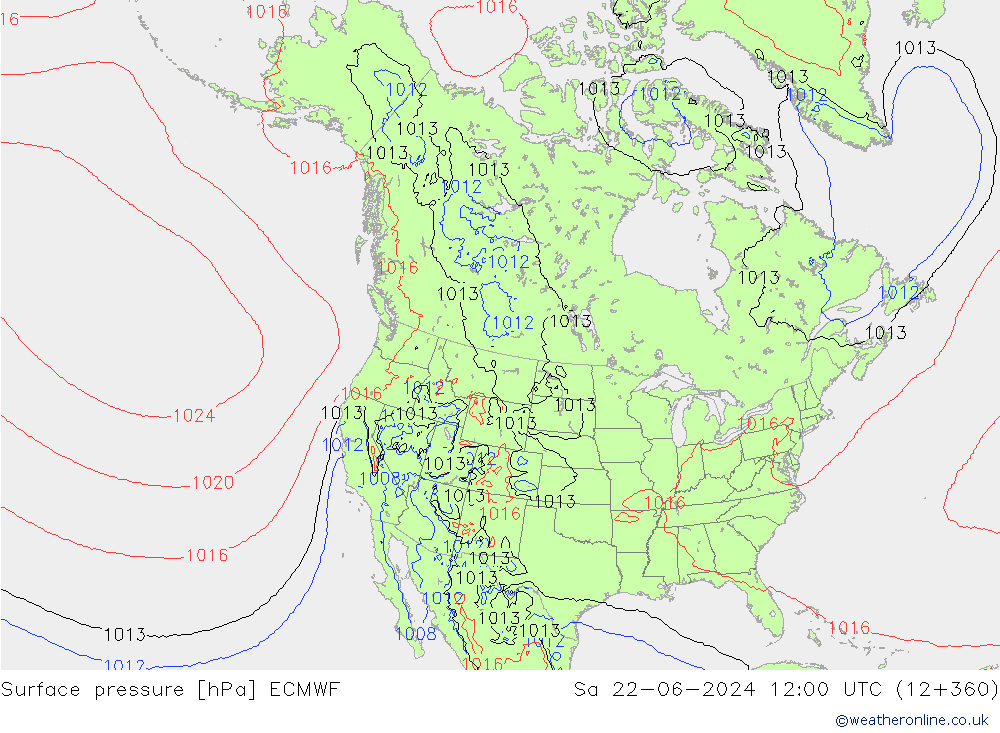 Surface pressure ECMWF Sa 22.06.2024 12 UTC