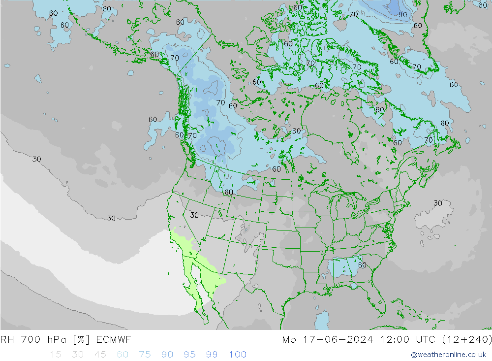 RH 700 hPa ECMWF Mo 17.06.2024 12 UTC