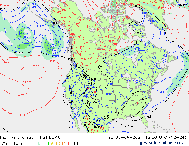 High wind areas ECMWF sáb 08.06.2024 12 UTC