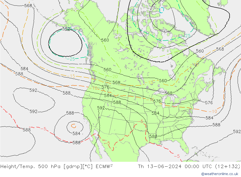 Height/Temp. 500 hPa ECMWF Th 13.06.2024 00 UTC
