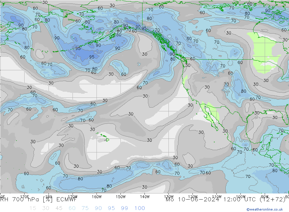 Humidité rel. 700 hPa ECMWF lun 10.06.2024 12 UTC