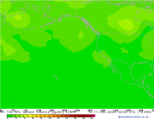 700 hPa Nispi Nem Spread ECMWF Sa 11.06.2024 00 UTC