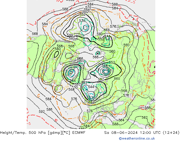 Height/Temp. 500 hPa ECMWF  08.06.2024 12 UTC