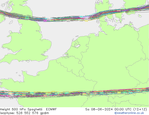 Hoogte 500 hPa Spaghetti ECMWF za 08.06.2024 00 UTC