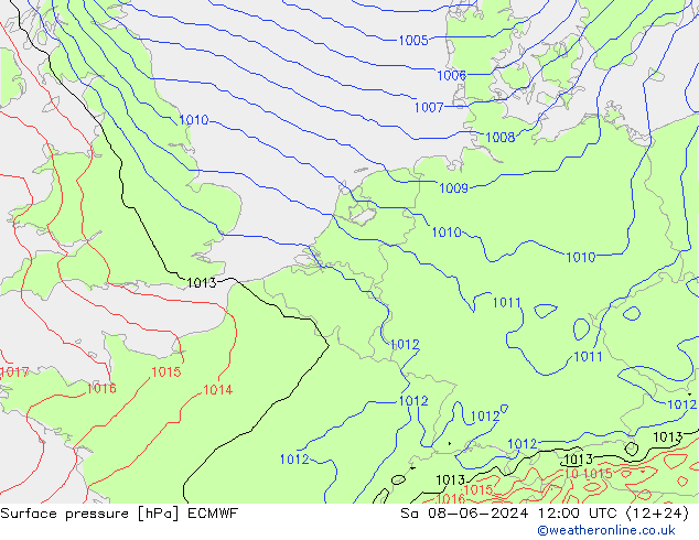 Pressione al suolo ECMWF sab 08.06.2024 12 UTC