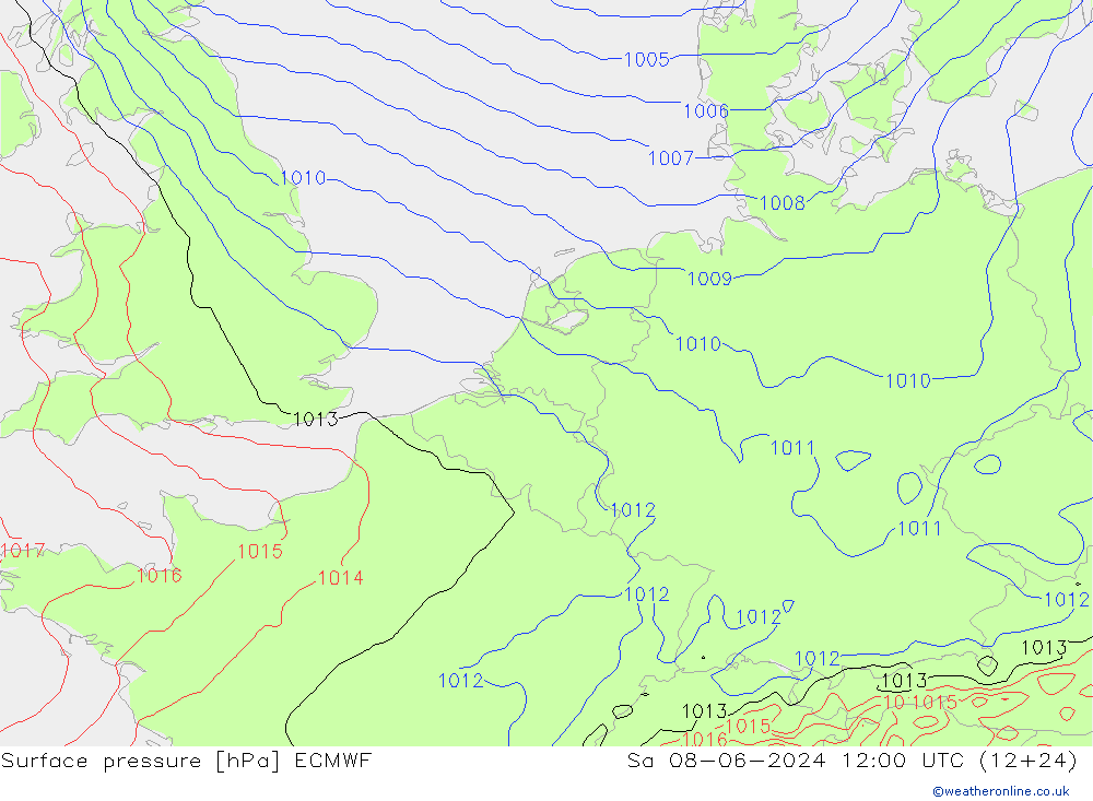 Bodendruck ECMWF Sa 08.06.2024 12 UTC