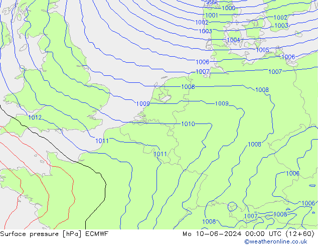 Surface pressure ECMWF Mo 10.06.2024 00 UTC