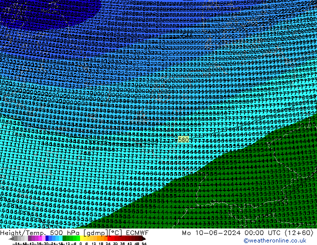 Height/Temp. 500 hPa ECMWF lun 10.06.2024 00 UTC