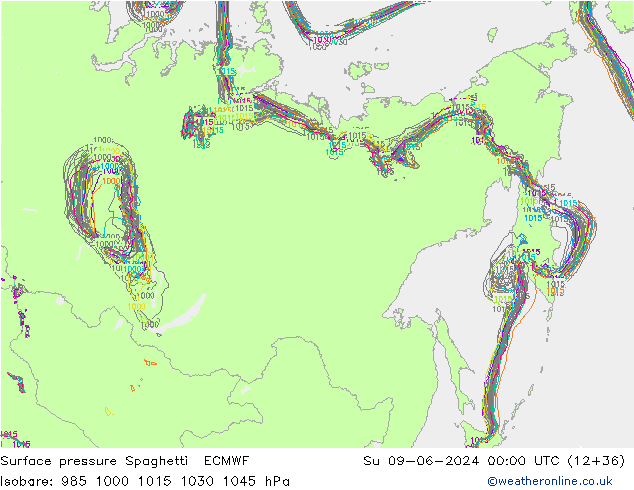 приземное давление Spaghetti ECMWF Вс 09.06.2024 00 UTC