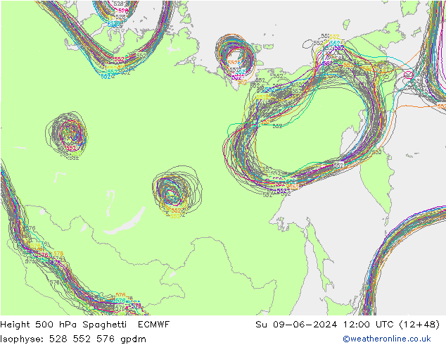 500 hPa Yüksekliği Spaghetti ECMWF Paz 09.06.2024 12 UTC