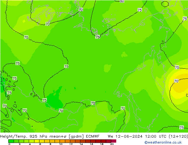 Height/Temp. 925 hPa ECMWF We 12.06.2024 12 UTC