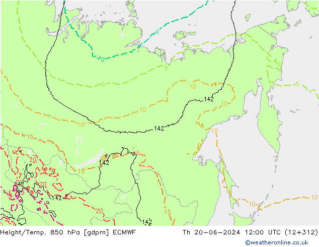 Height/Temp. 850 hPa ECMWF gio 20.06.2024 12 UTC