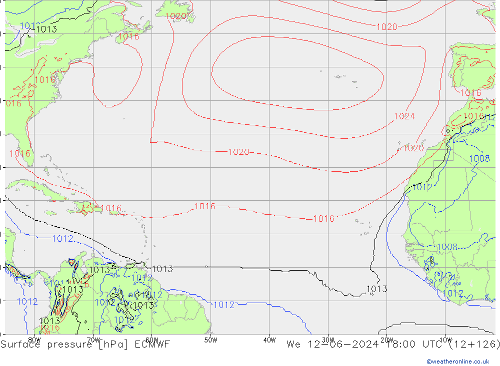 Surface pressure ECMWF We 12.06.2024 18 UTC