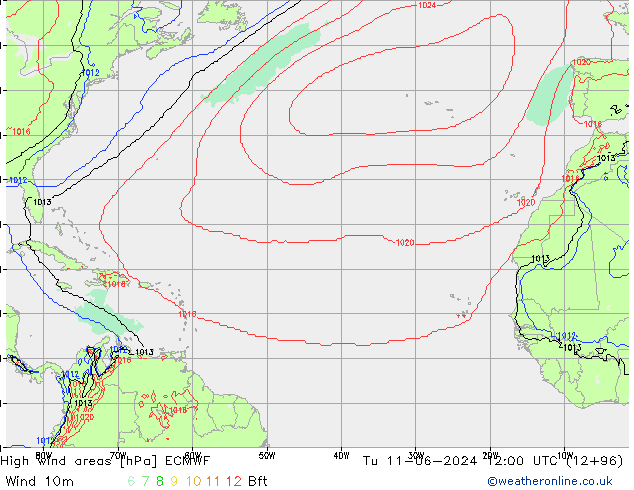 High wind areas ECMWF  11.06.2024 12 UTC