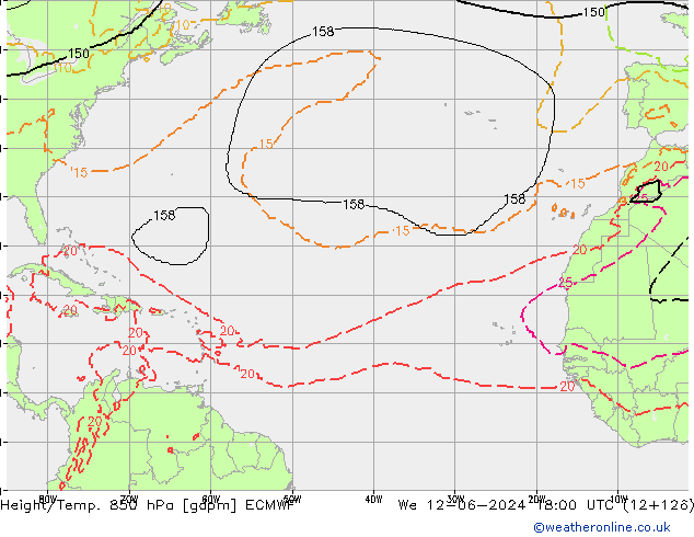 Height/Temp. 850 hPa ECMWF śro. 12.06.2024 18 UTC