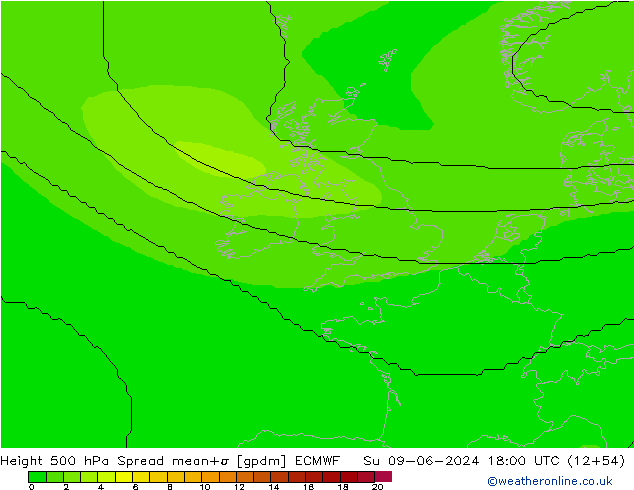 Height 500 hPa Spread ECMWF  09.06.2024 18 UTC