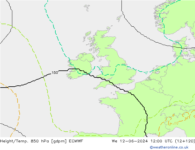 Hoogte/Temp. 850 hPa ECMWF wo 12.06.2024 12 UTC