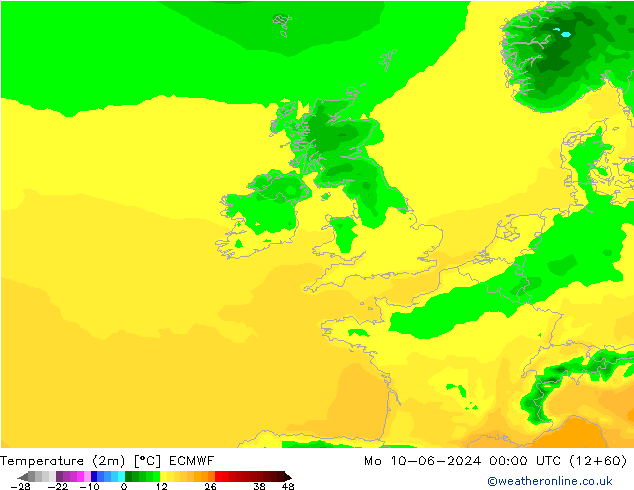 Temperaturkarte (2m) ECMWF Mo 10.06.2024 00 UTC