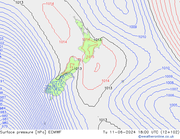 Surface pressure ECMWF Tu 11.06.2024 18 UTC