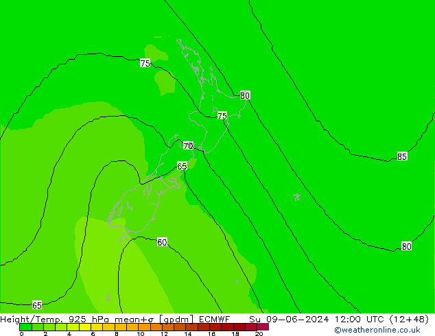 Height/Temp. 925 hPa ECMWF So 09.06.2024 12 UTC