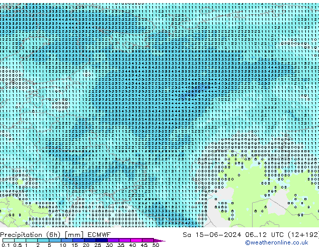 Precipitation (6h) ECMWF So 15.06.2024 12 UTC