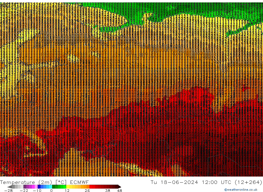 Temperatura (2m) ECMWF Ter 18.06.2024 12 UTC