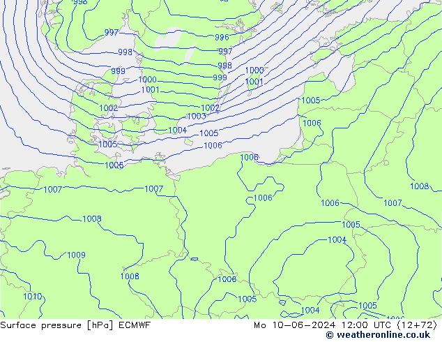 ciśnienie ECMWF pon. 10.06.2024 12 UTC