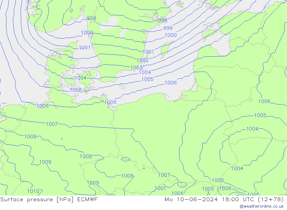 Surface pressure ECMWF Mo 10.06.2024 18 UTC