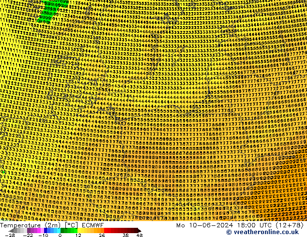 Temperatuurkaart (2m) ECMWF ma 10.06.2024 18 UTC