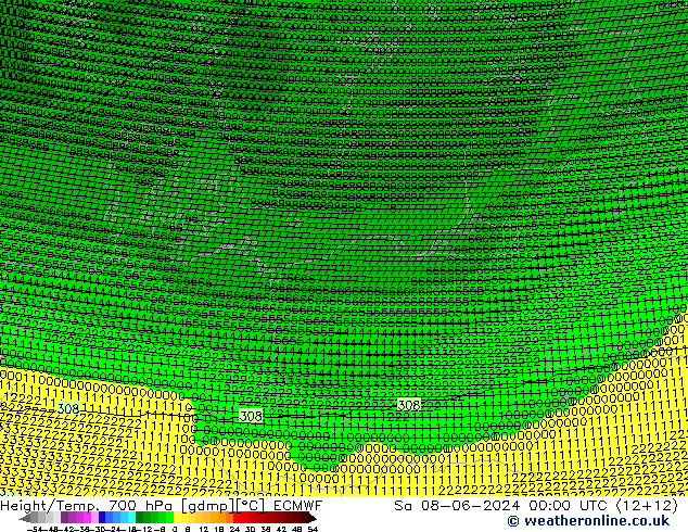 Height/Temp. 700 hPa ECMWF Sa 08.06.2024 00 UTC