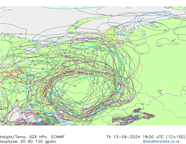 Height/Temp. 925 hPa ECMWF czw. 13.06.2024 18 UTC