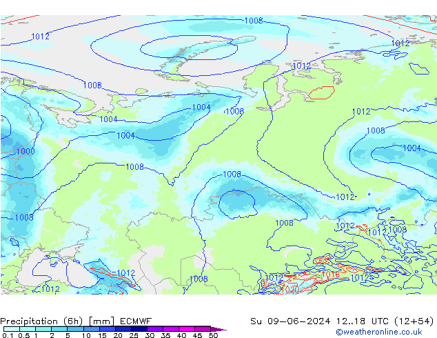 Precipitación (6h) ECMWF dom 09.06.2024 18 UTC