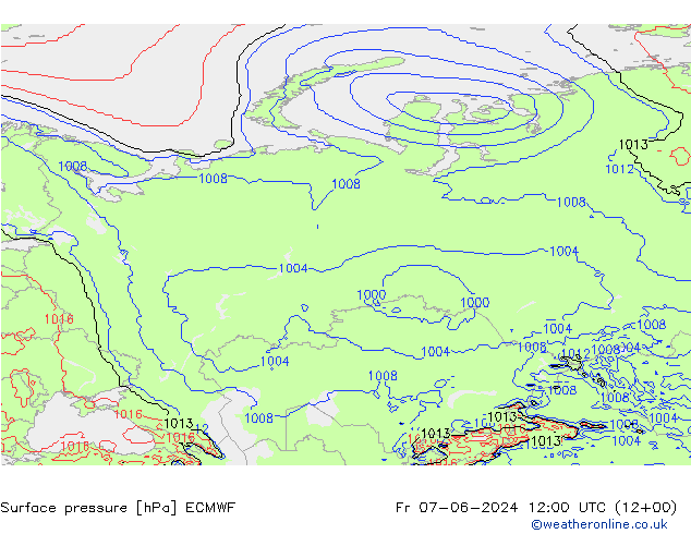 pressão do solo ECMWF Sex 07.06.2024 12 UTC