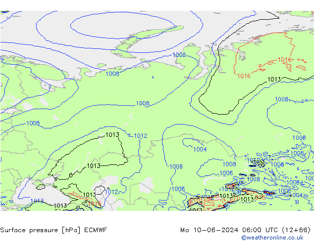 Pressione al suolo ECMWF lun 10.06.2024 06 UTC