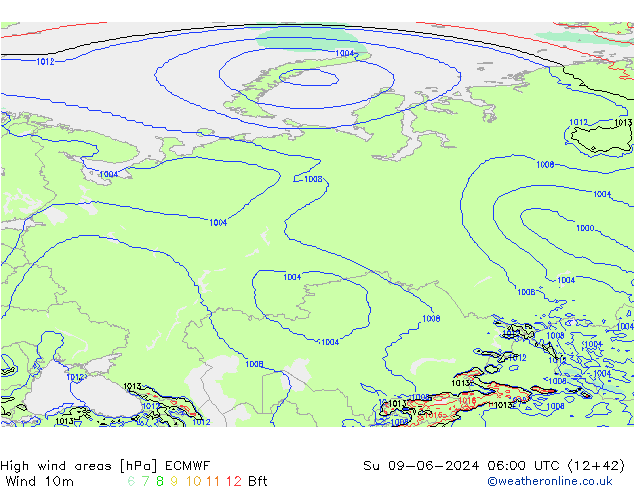 High wind areas ECMWF Dom 09.06.2024 06 UTC