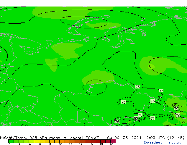 Height/Temp. 925 гПа ECMWF Вс 09.06.2024 12 UTC