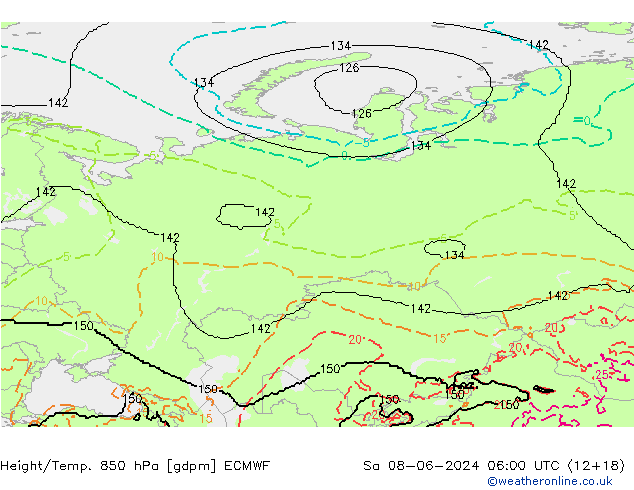 Yükseklik/Sıc. 850 hPa ECMWF Cts 08.06.2024 06 UTC
